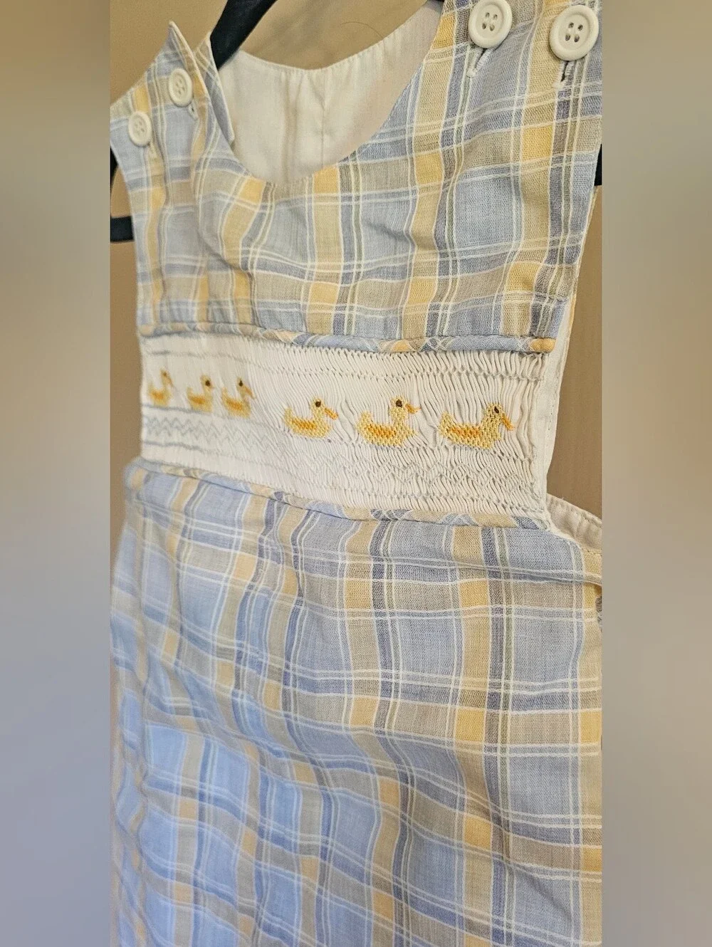 Vintage Homemade Embroidered Smocked Ducks Baby Shorts Romper 12-18mos